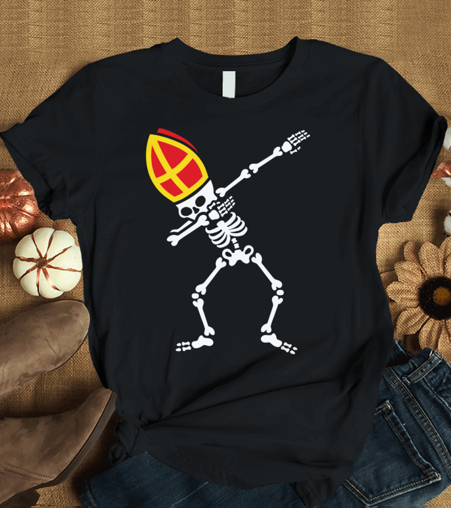 Funny Dabbing Sinterklaas Skeleton Saint Hat T-Shirt