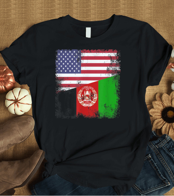 T-Shirt: Half Afghan Flag Vintage Afghanistan USA Dual Flags T-Shirt Half Afghan Flag Vintage Afghanistan USA Dual Flags T-Shirt