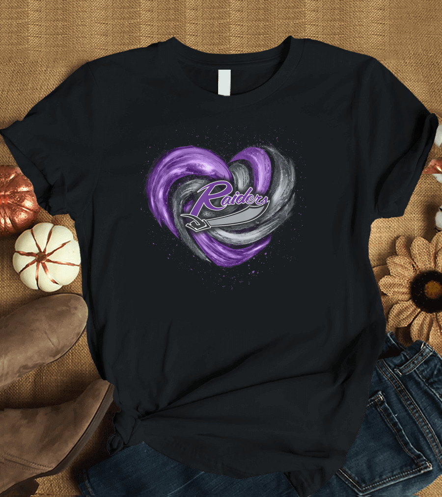 Mount Union Raiders Purple and Black Heart T-Shirt