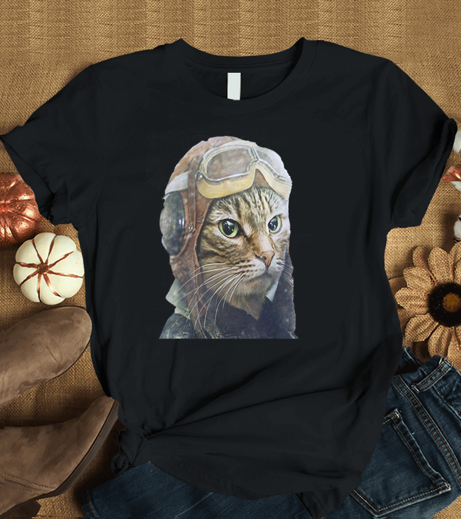 Cat in Aviator Helmet Pilot Look T-Shirt