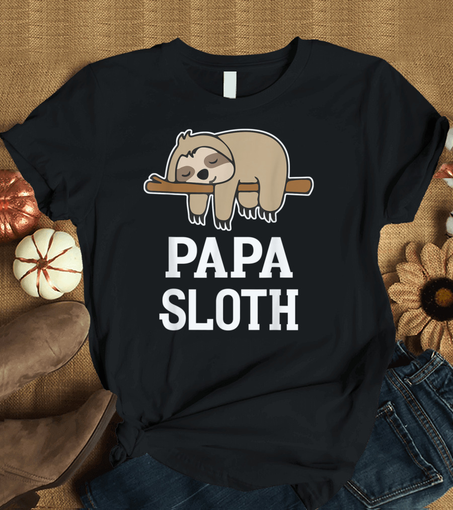 Papa Sloth Sleepy Sloth on Tree Happy Daddy T-Shirt