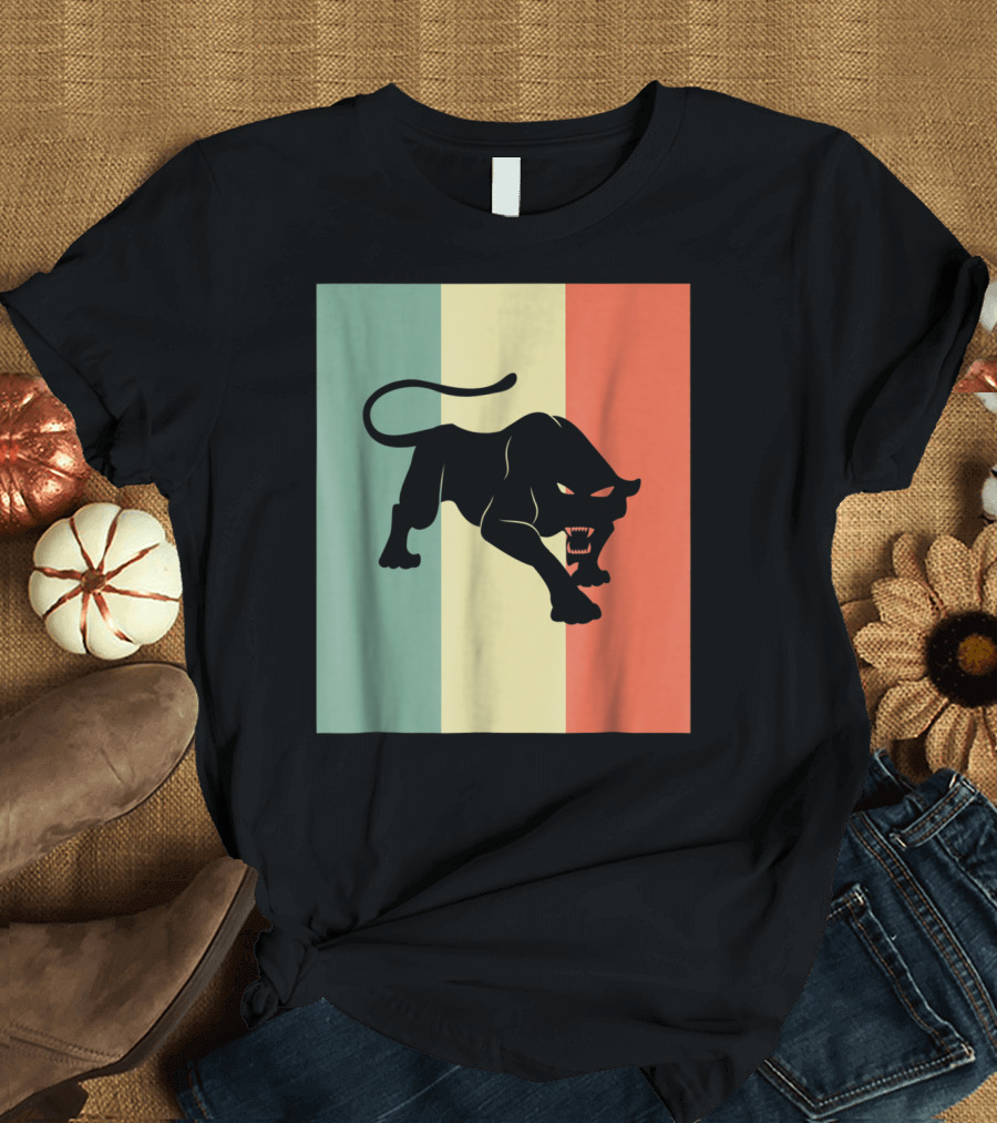 Black Panther Silhouette Tricolor Background T-Shirt