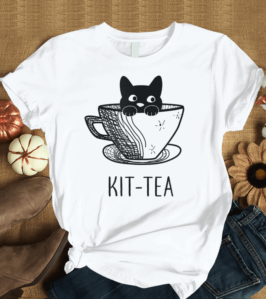 Kittea Funny Cat Lover Cute Black Cat in Teacup T-Shirt