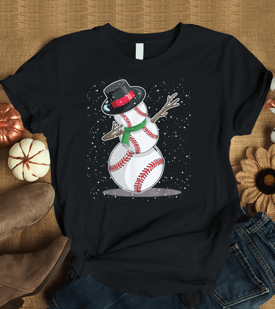 Christmas Snowman Dab Party Baseball T-Shirt