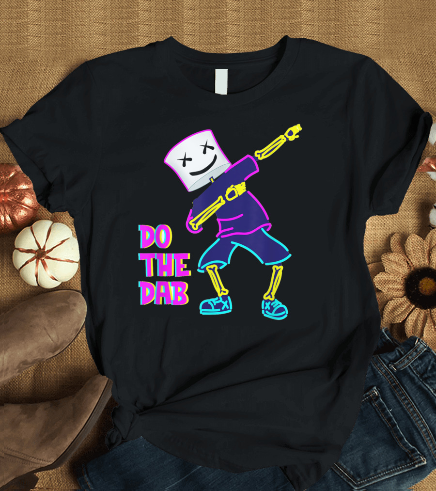 Goofy Marshmallow Face Dab Neon Skeleton DJ T-Shirt