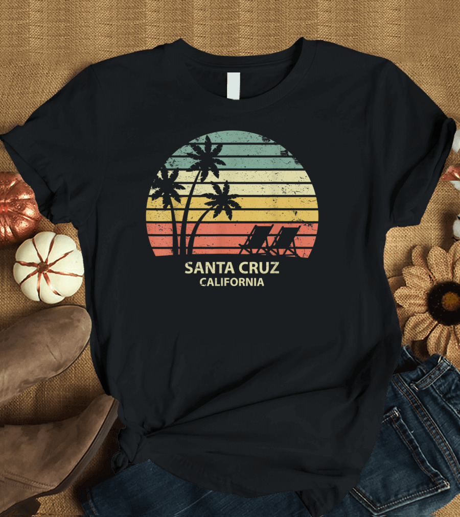 Santa Cruz California Sunset Beach Chairs and Palm Trees T-Shirt