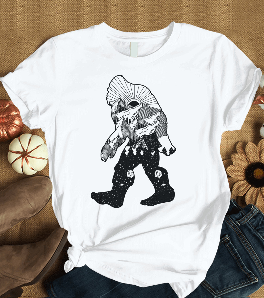 Bigfoot Mountain Landscape Cosmic Stars T-Shirt