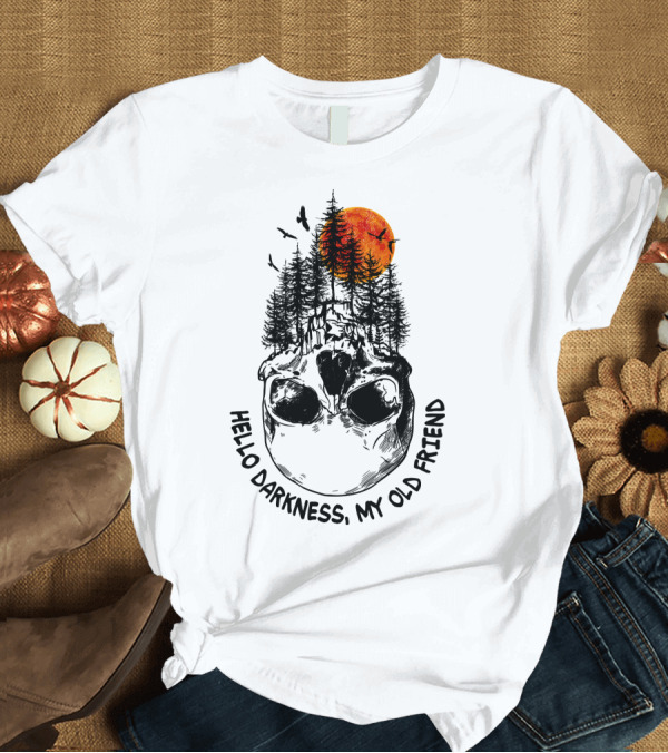 T-Shirt: Hello Darkness My Old Friend Skull Forest Red Moon Birds Camping T-Shirt Hello Darkness My Old Friend Skull Forest Red Moon Birds Camping T-Shirt