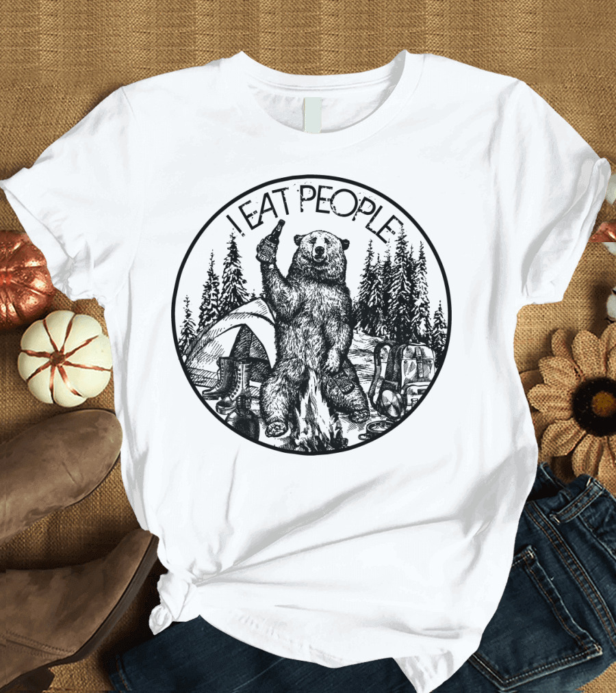 I Eat People Bear Camping Scene with Beer T-Shirt