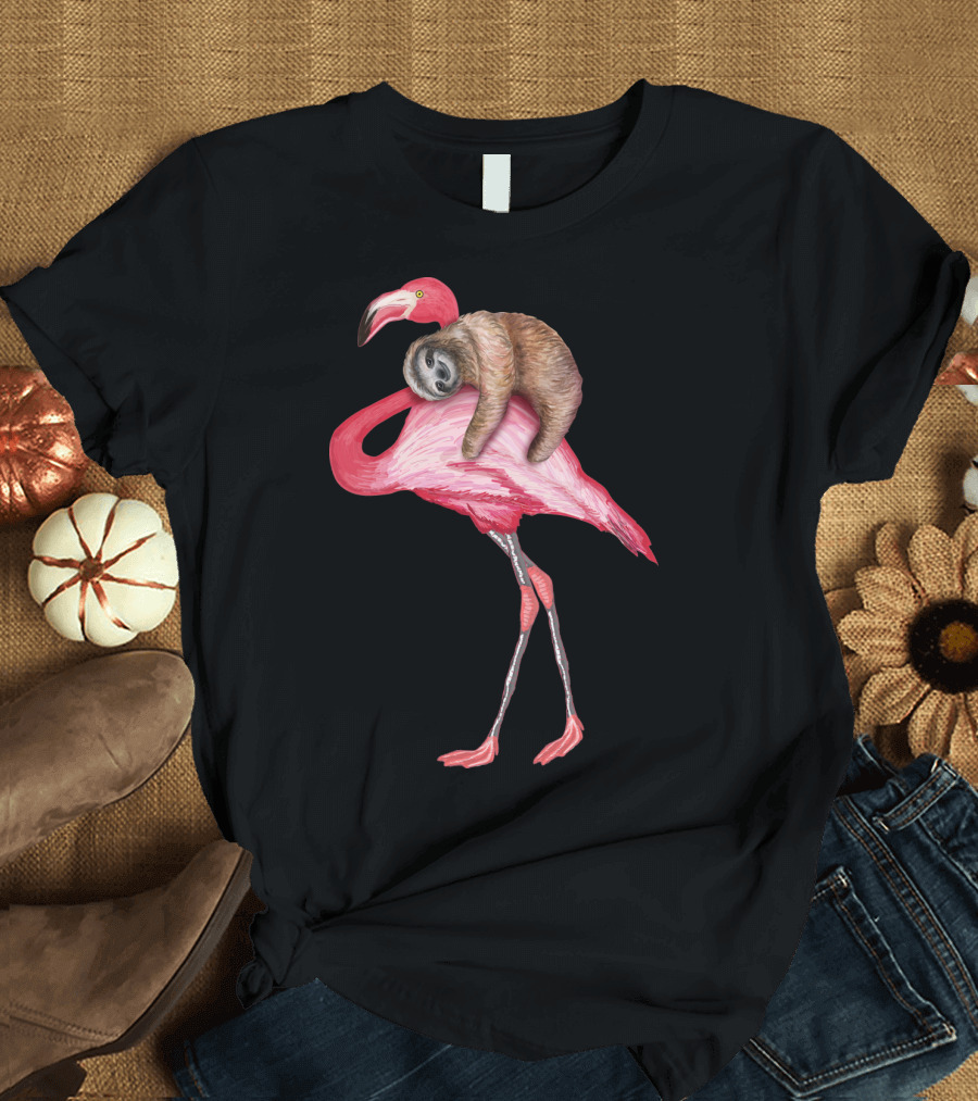 Sloth Riding Flamingo T-Shirt