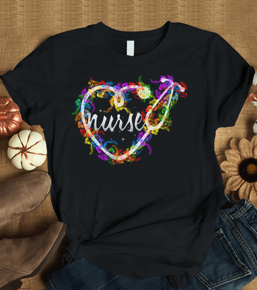 Nurse Heart Stethoscope Colorful Smoke T-Shirt