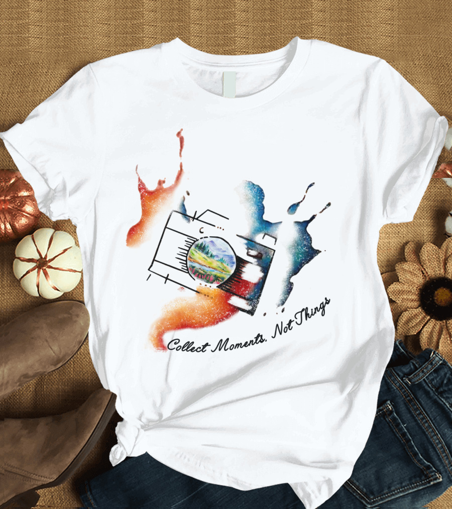 Collect Moments Not Things Camera Nature Landscape Watercolor Splash T-Shirt