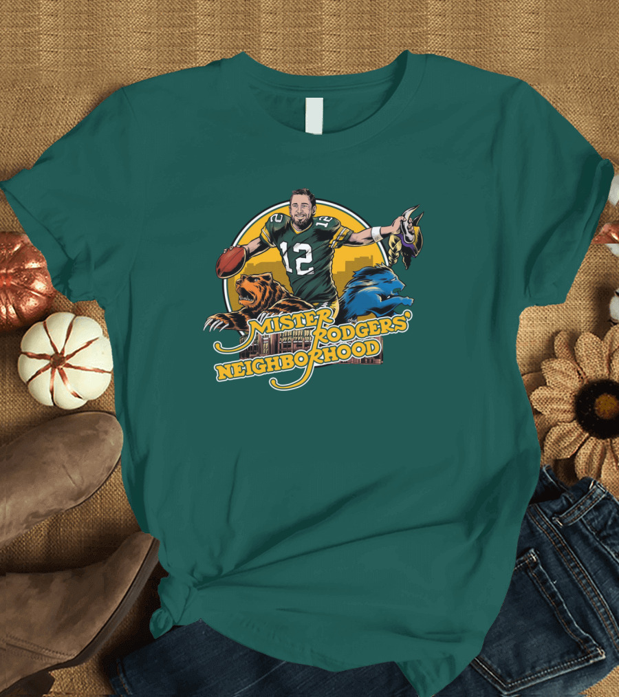 Mister Rodgers Neighborhood Go Pack Football Lions And Bears T-Shirt