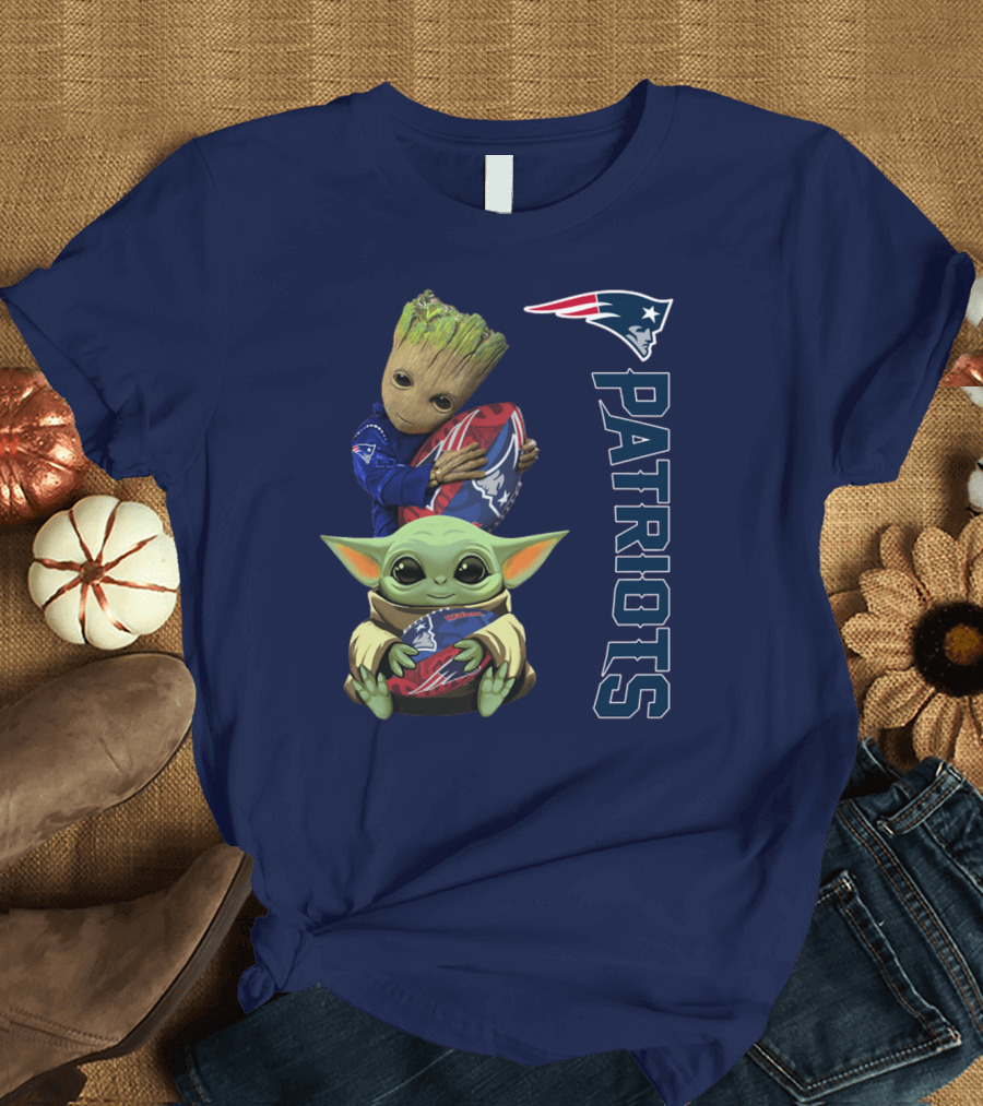 Patriots Groot and Baby Yoda with New England Football T-Shirt