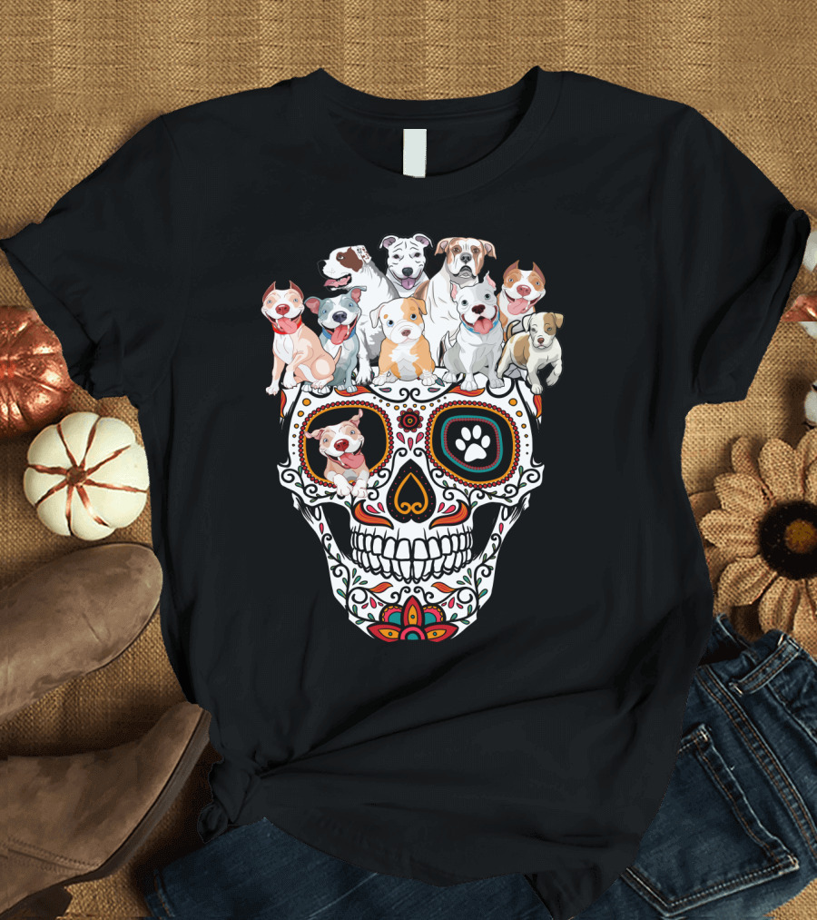 Pitbull Dog Sugar Skull T-Shirt