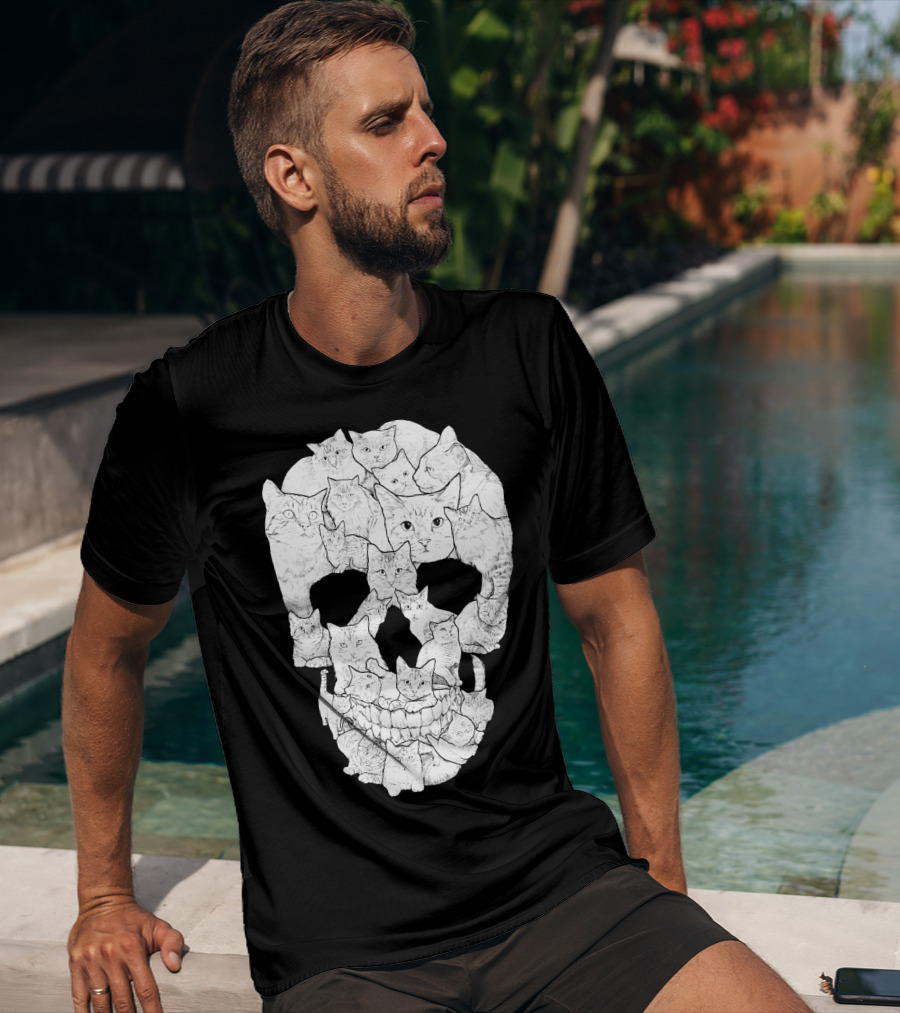 Skull Cats Optical Illusion Cat Face Skull Compilation T-Shirt