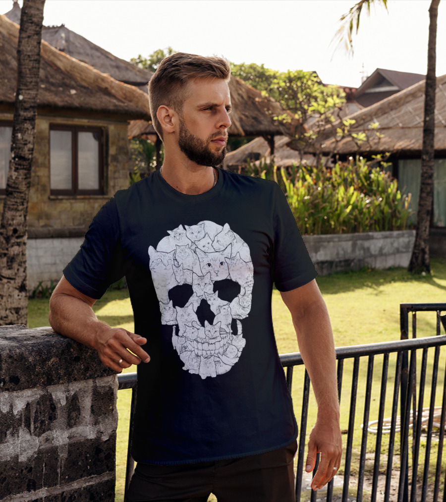 Skull Cats Optical Illusion Cat Face Skull Compilation T-Shirt