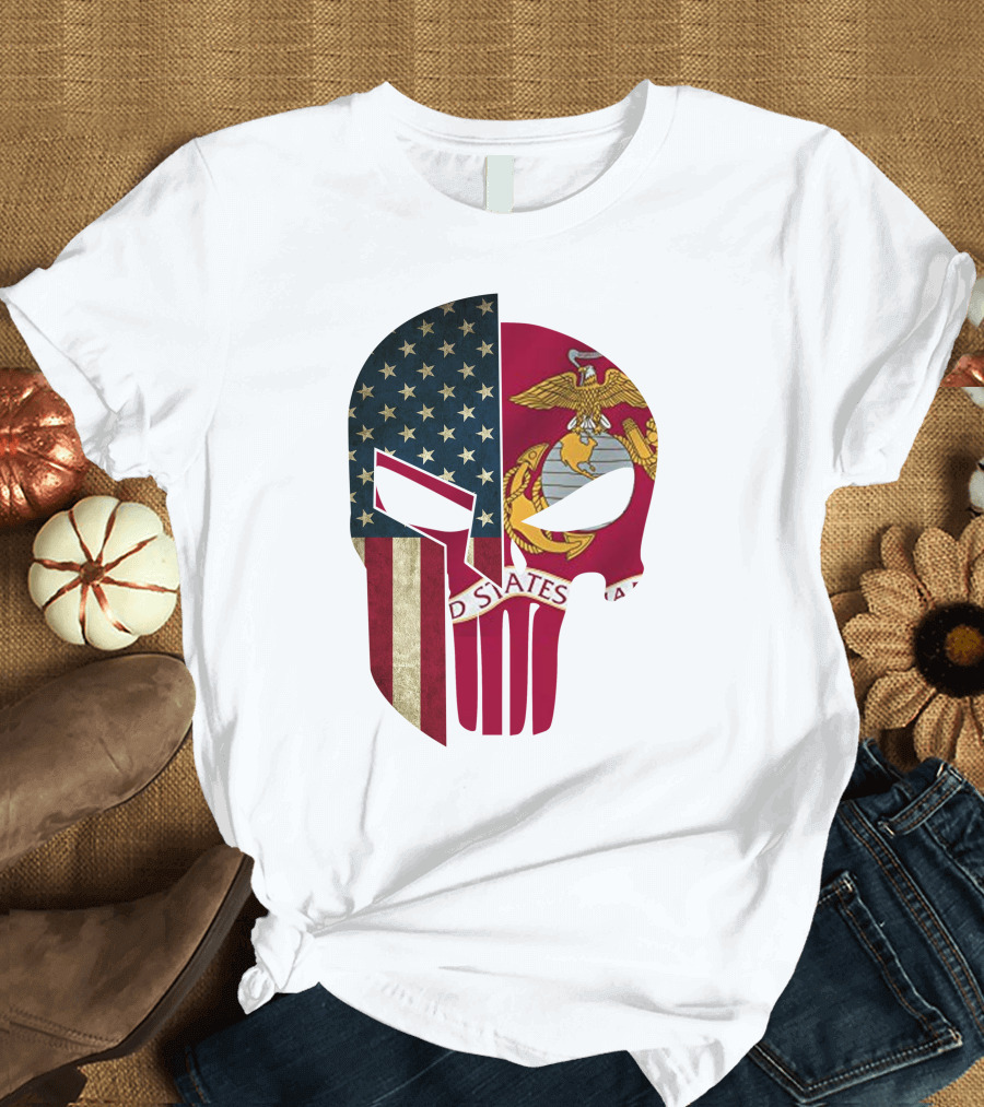 Punisher Skull American Flag US Marines T-Shirt
