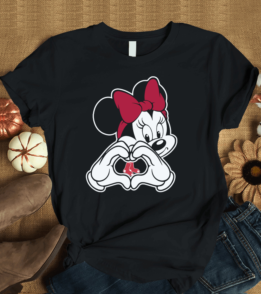 Minnie Mouse Heart Hands Boston Red Sox T-Shirt
