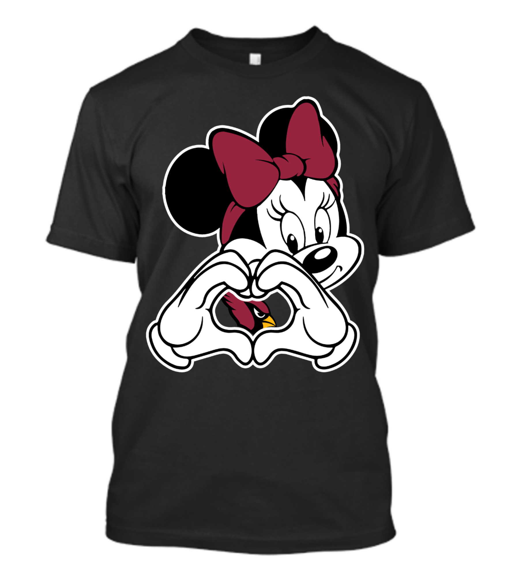 Cardinals Fans Love Minnie Mouse Hand Heart Bow T-Shirt