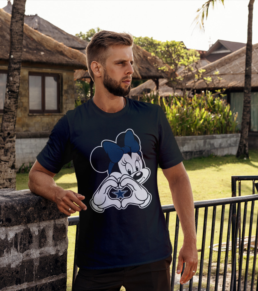 Cowboys Nation Dallas Star Minnie Mouse Heart Hands T-Shirt