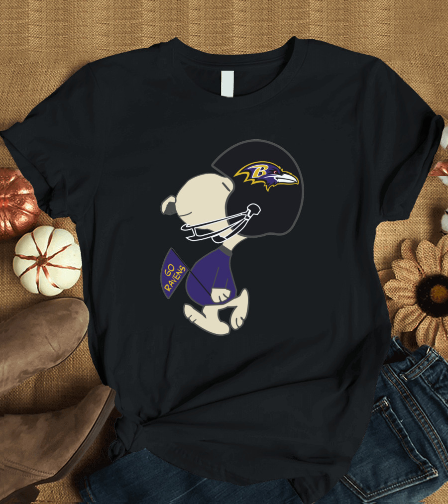 Baltimore Ravens Go Ravens Peanuts Character Football Helmet T-Shirt