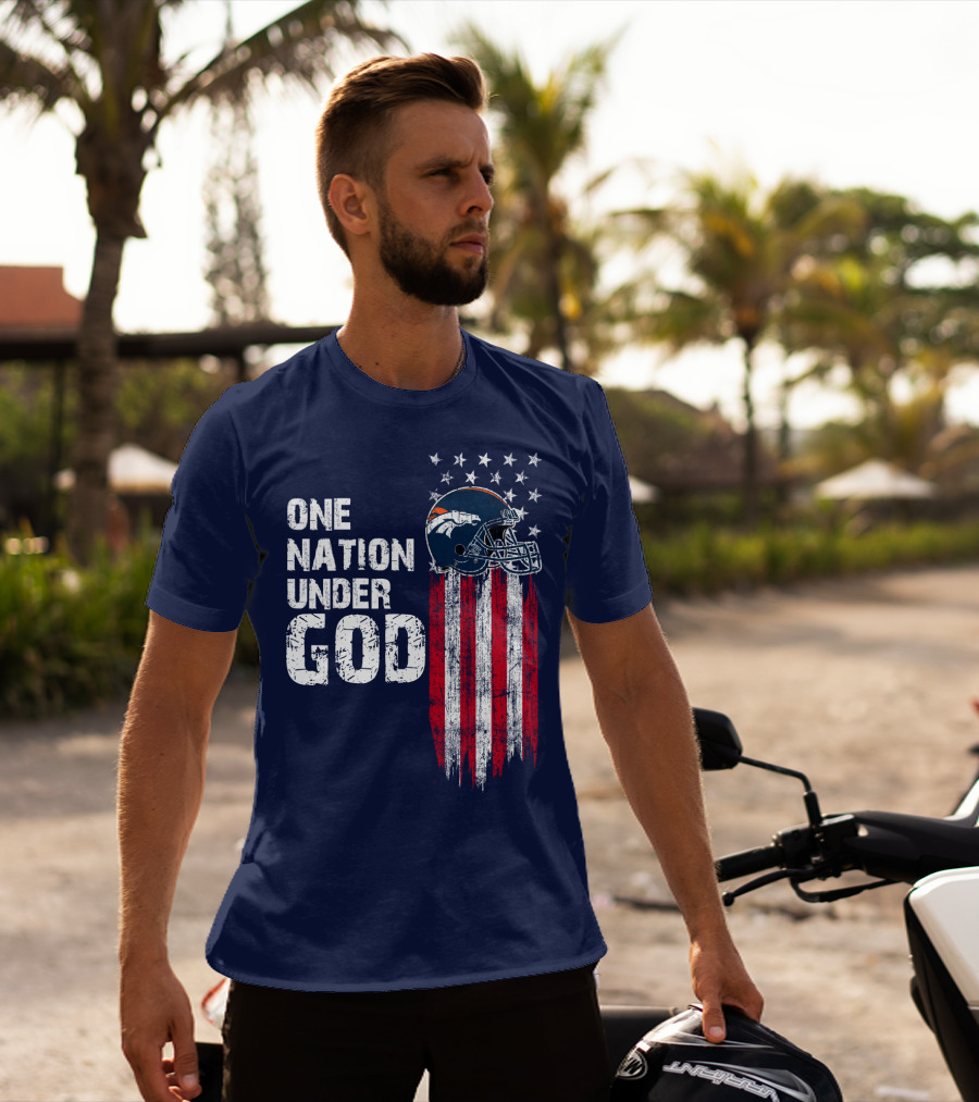 One Nation Under God Denver Broncos American Flag Helmet Stars Stripes T-Shirt