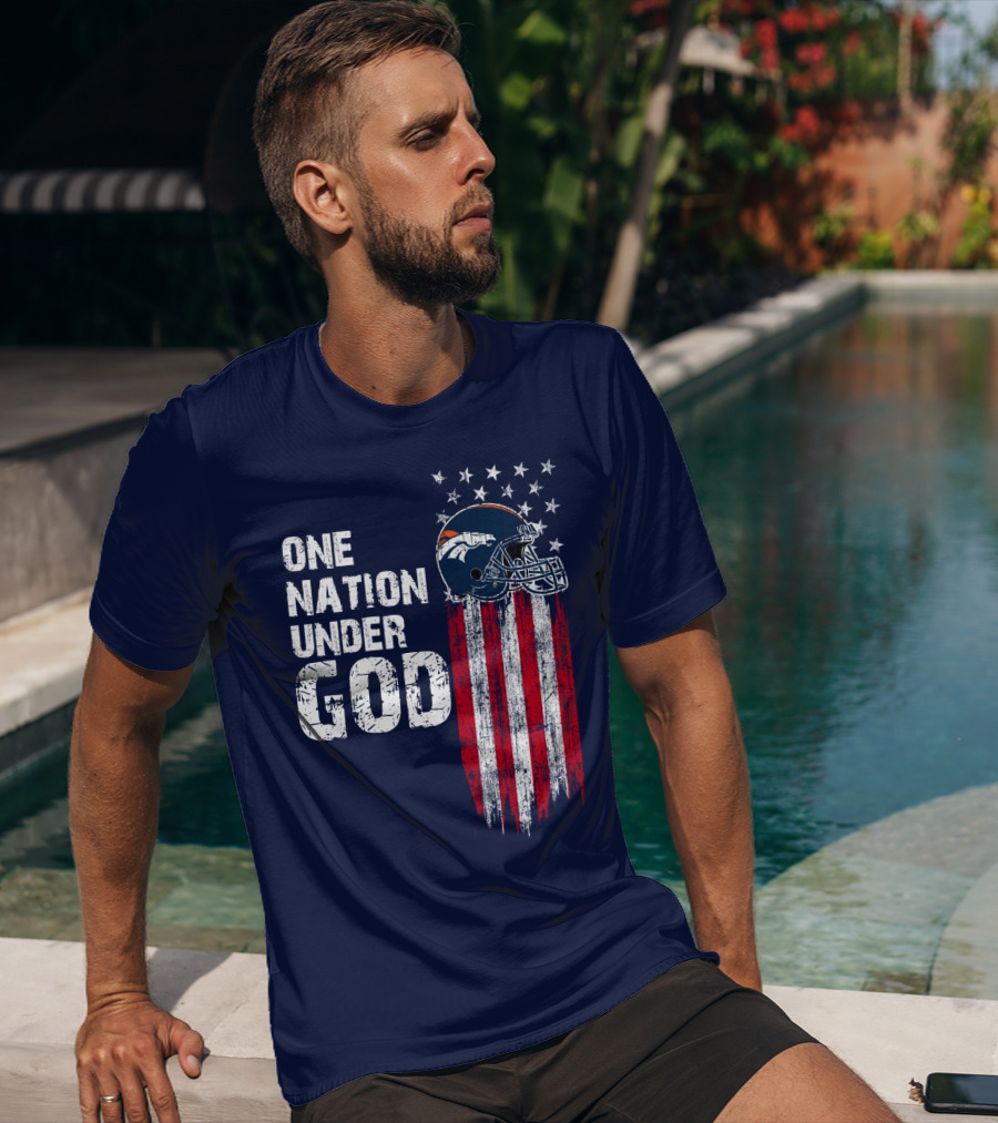 One Nation Under God Denver Broncos American Flag Helmet Stars Stripes T-Shirt