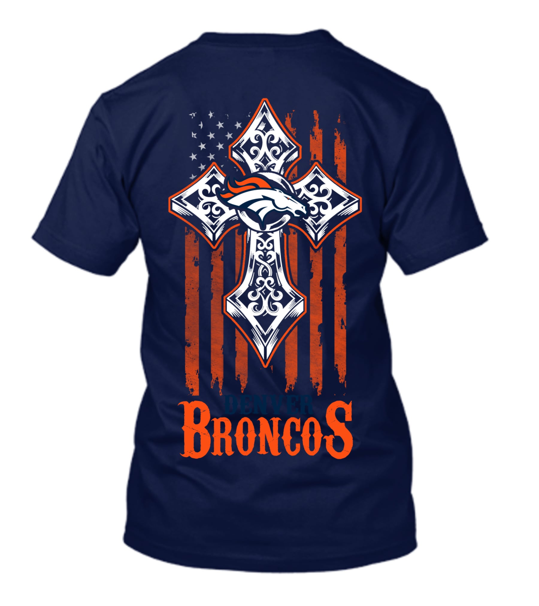 Denver Broncos American Flag Cross Horse T-Shirt