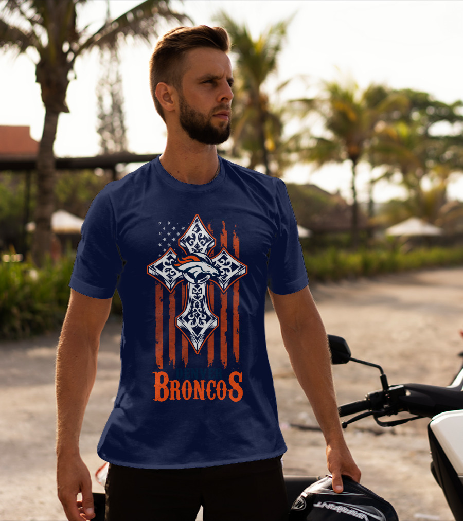 Denver Broncos American Flag Cross Horse T-Shirt