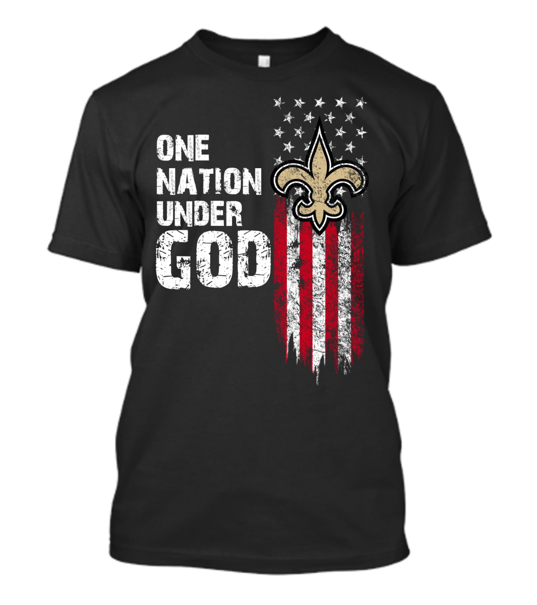 One Nation Under God New Orleans Saints Fleur-De-Lis American Flag Stars T-Shirt