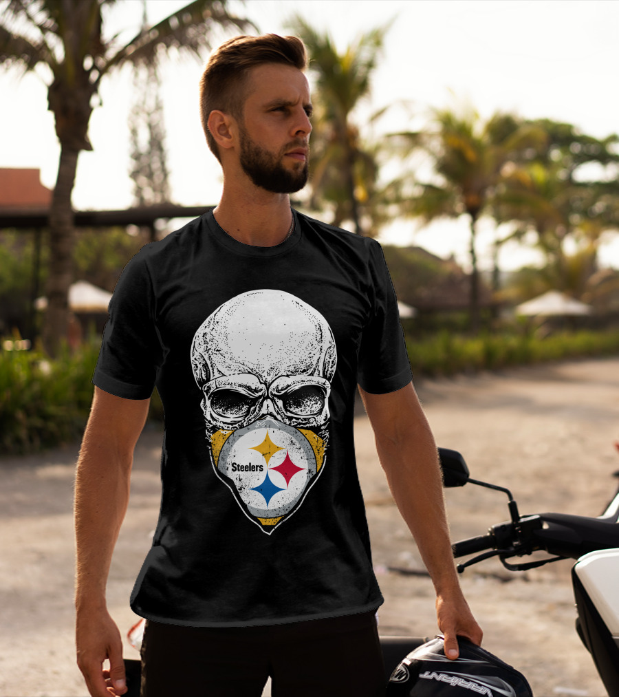 Pittsburgh Steelers Skull With Logo Mask T-Shirt