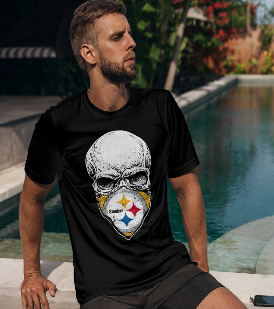 Pittsburgh Steelers Skull With Logo Mask T-Shirt