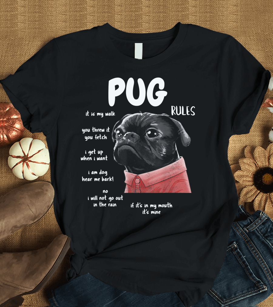 Pug Rules Funny Black Pug Christmas Shirt Phrases T-Shirt