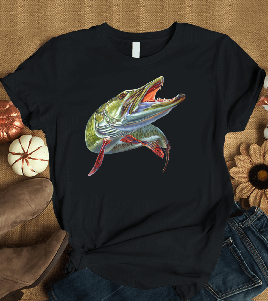 Muskie Hunter Musky Fisherman Lure Fly Fishing Novelty Realistic Fish T-Shirt