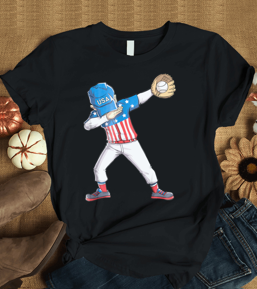 USA Baseball Dabbing American Flag 4th of July Dab Dance Merica T-Shirt