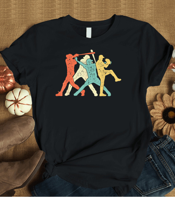 T-Shirt: Vintage Baseball Trio Catcher Pitcher Batter T-Shirt Vintage Baseball Trio Catcher Pitcher Batter T-Shirt