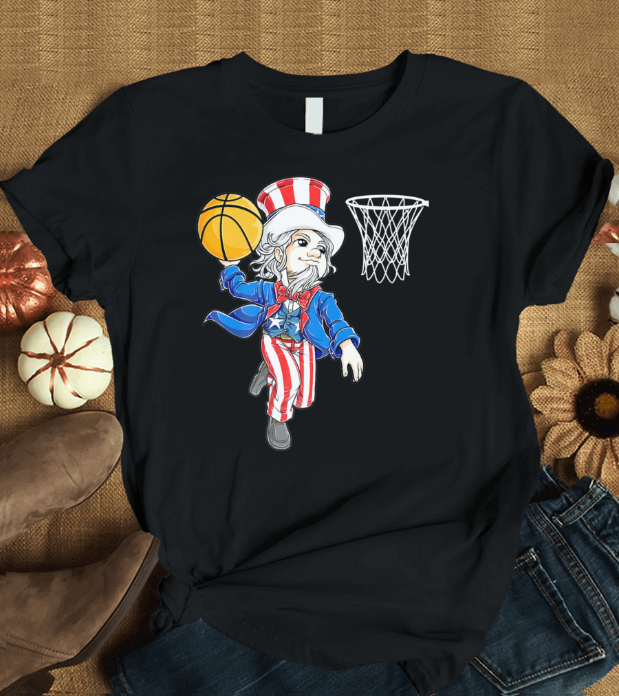 Uncle Sam Basketball Dunk American Flag 4th of July Boys T-Shirt