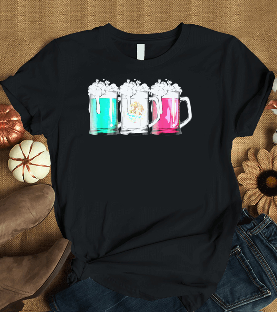 Beer Mugs with Mexican Flag Colors Cinco de Mayo T-Shirt
