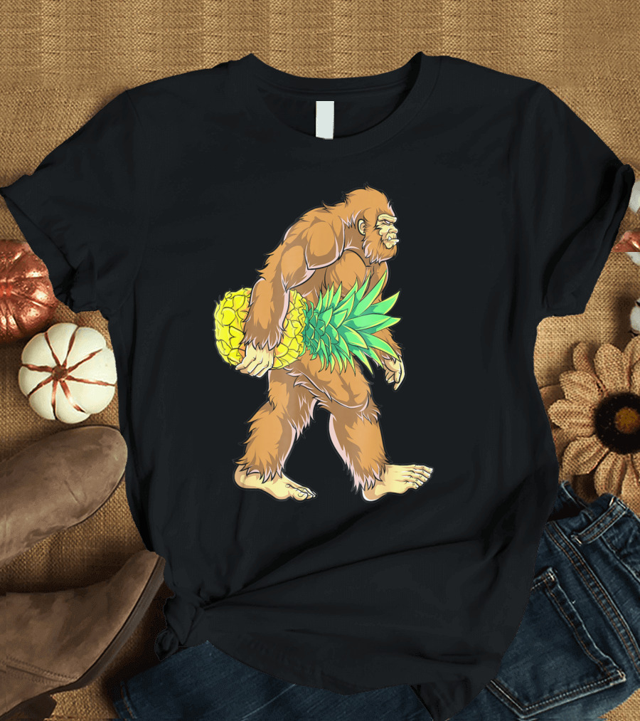 Bigfoot Sasquatch Carrying Pineapple Kids Novelty T-Shirt