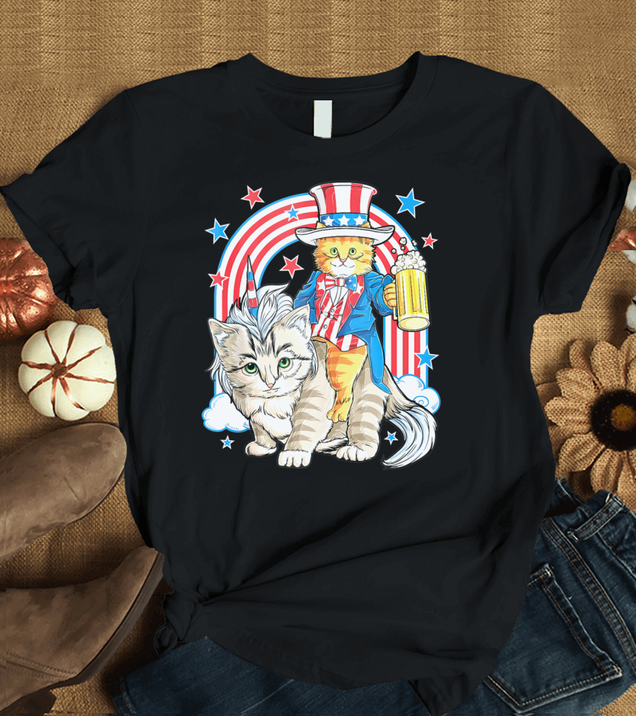 Uncle Sam Caticorn with Beer Meowica 4th of July Merica Women T-Shirt