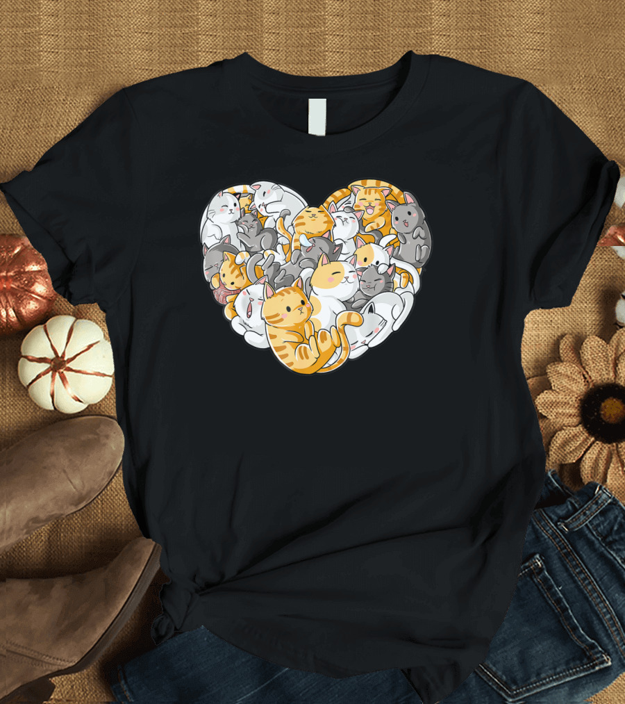 Cat Heart Valentines Day Women Funny Kitty Kitten Cuddly Cats in Love T-Shirt