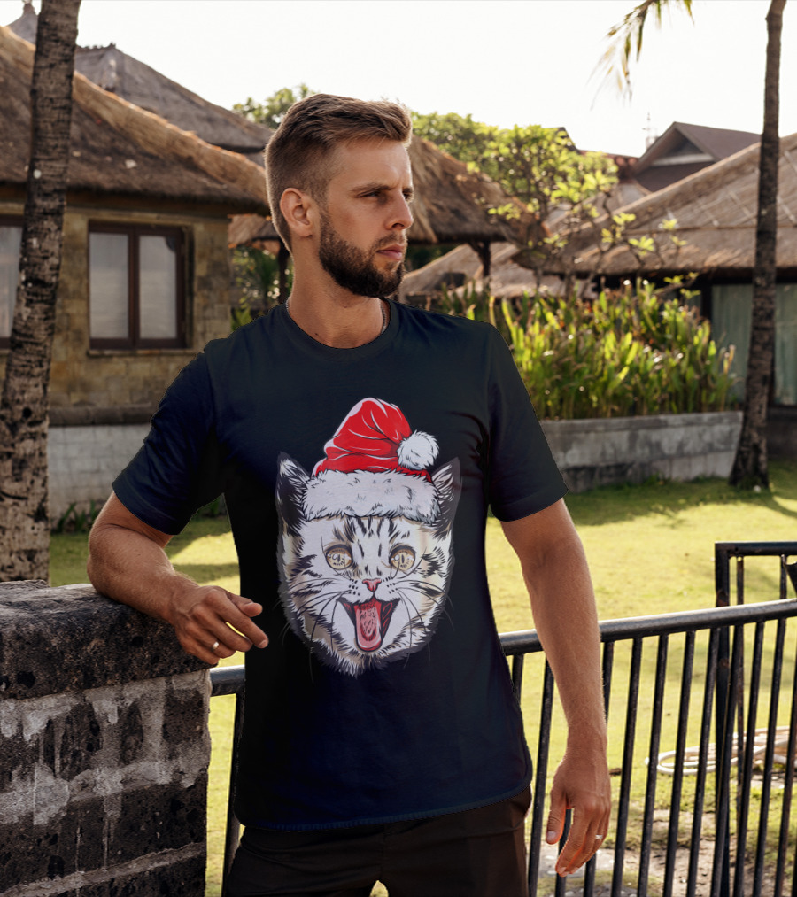 Festive Cat Santa Holiday Cheer T-Shirt