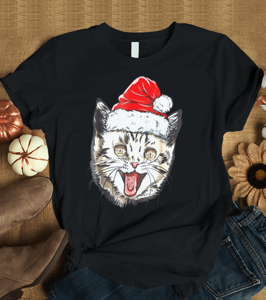 Festive Cat Santa Holiday Cheer T-Shirt