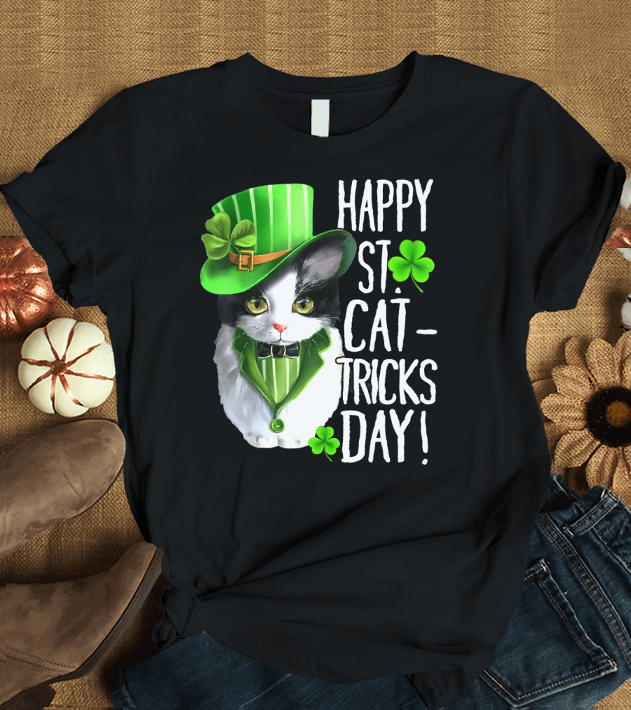 Happy St. Cat-Tricks Day Leprechaun Cat Shamrock T-Shirt