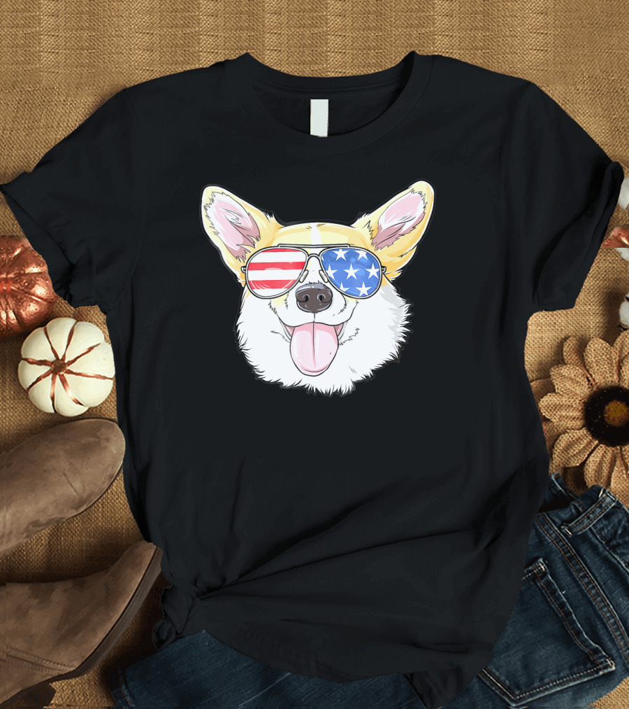 Corgi American 4th of July Sunglasses USA Puppy T-Shirt