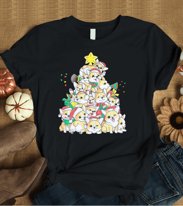 T-Shirt: Corgi Christmas Merry Corgmas Xmas Tree Santa Hats T-Shirt Corgi Christmas Merry Corgmas Xmas Tree Santa Hats T-Shirt