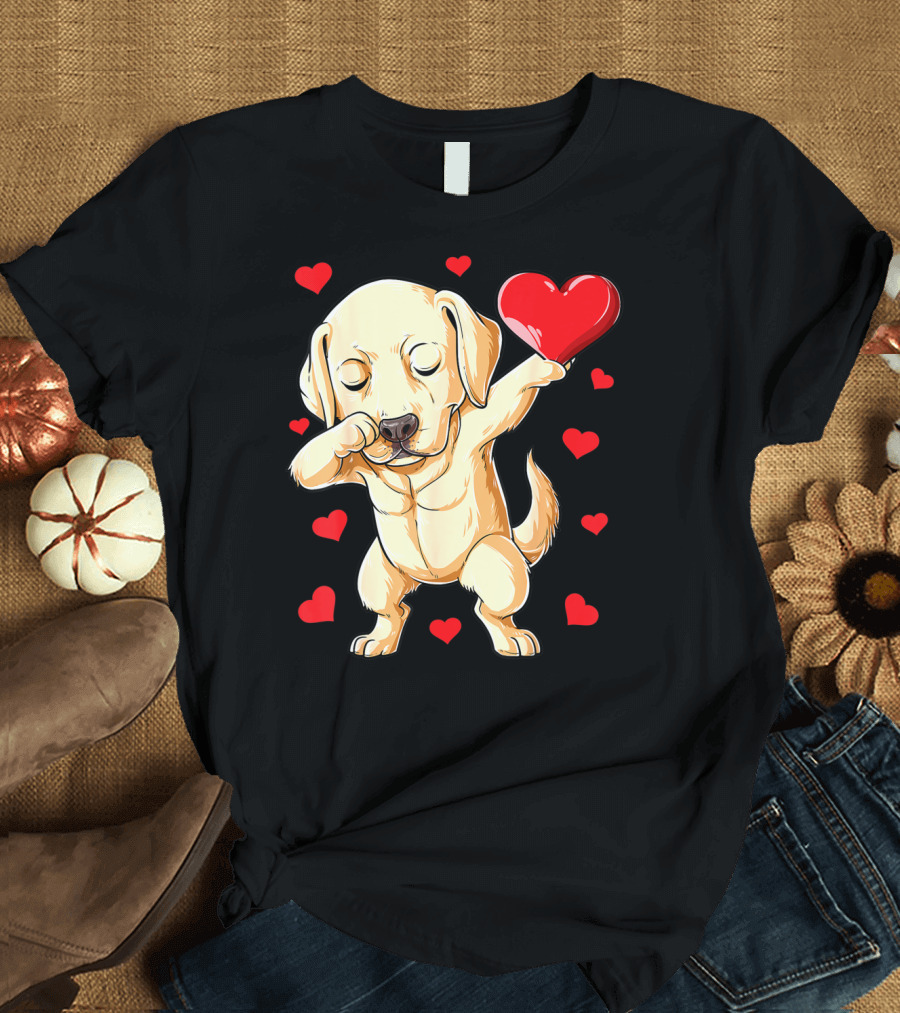 Valentines Day Dabbing Labrador Dog Lover Heart T-Shirt