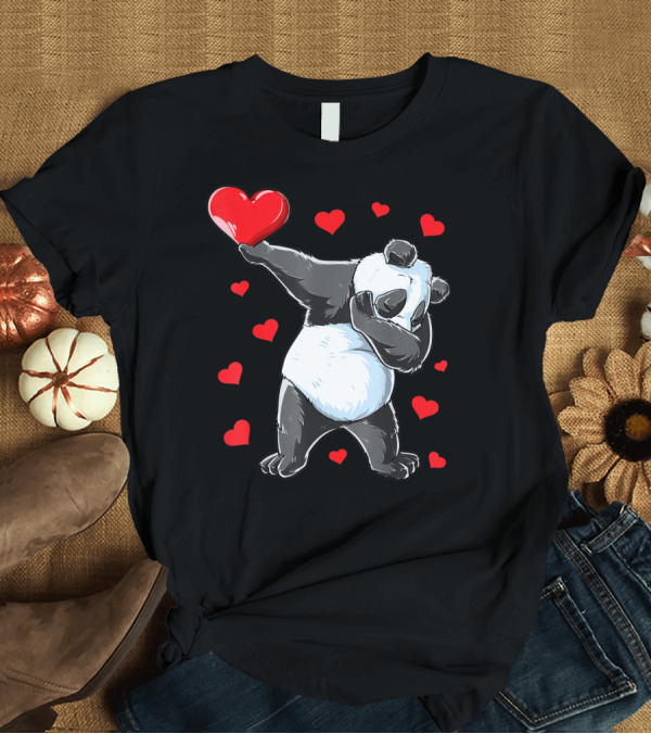 T-Shirt: Valentines Day Dabbing Panda with Hearts Girls Bear T-Shirt Valentines Day Dabbing Panda with Hearts Girls Bear T-Shirt