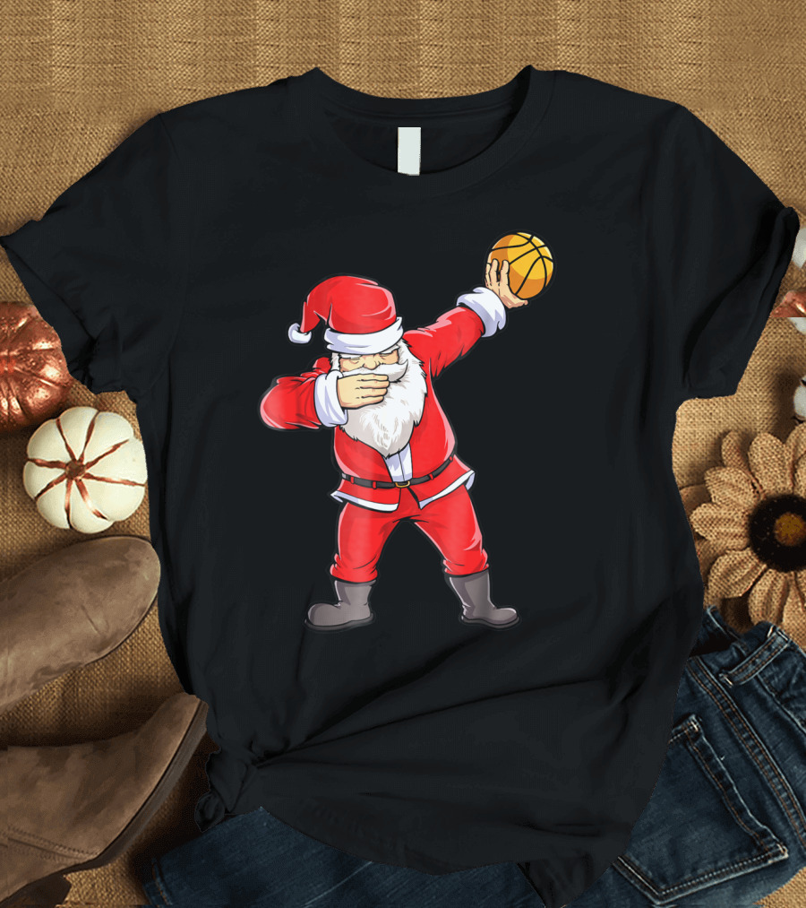 Dabbing Santa Basketball Christmas Boys Men Ball T-Shirt